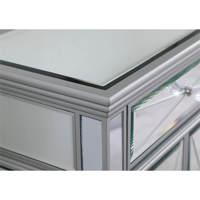 Bowery Hill Contemporary Mirrored Wood Sideboard in Silver Finish