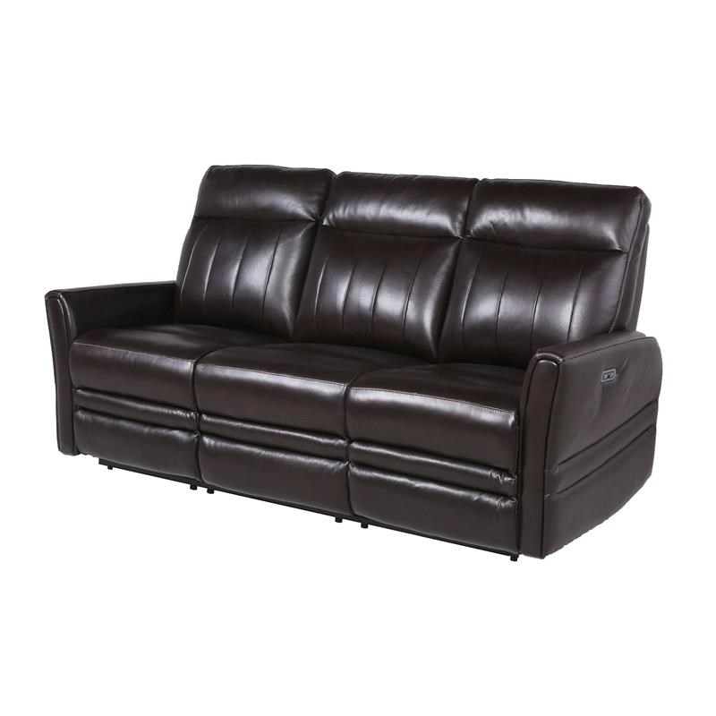 Bowery Hill Contemporary Brown Leather Power Recliner Sofa