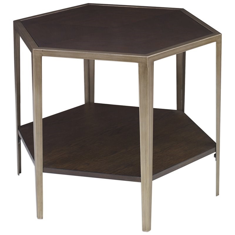 Bowery Hill Contemporary Geometric Accent End Table in Walnut