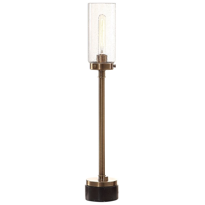 Bowery Hill Hurricane Glass Table Lamp in Antique Brass and Black