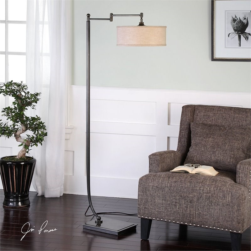 Bowery Hill Contemporary Floor Lamp in Dark Bronze and Beige