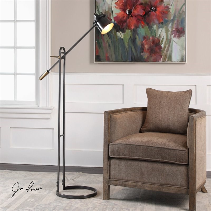 Bowery Hill Contemporary Floor Lamp in Dark Bronze and Brass