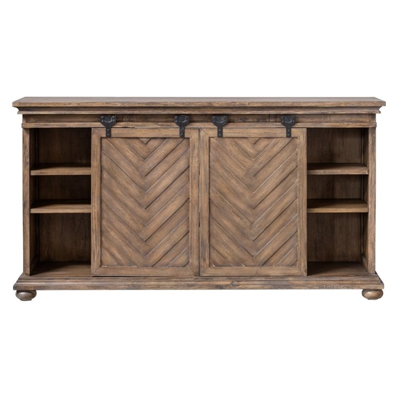 Bowery Hill Contemporary Barn Door TV Stand in Antique Honey