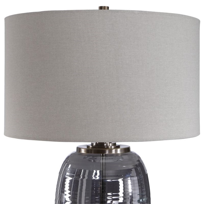 Bowery Hill Contemporary Amber Glass Table Lamp in Brushed Brass