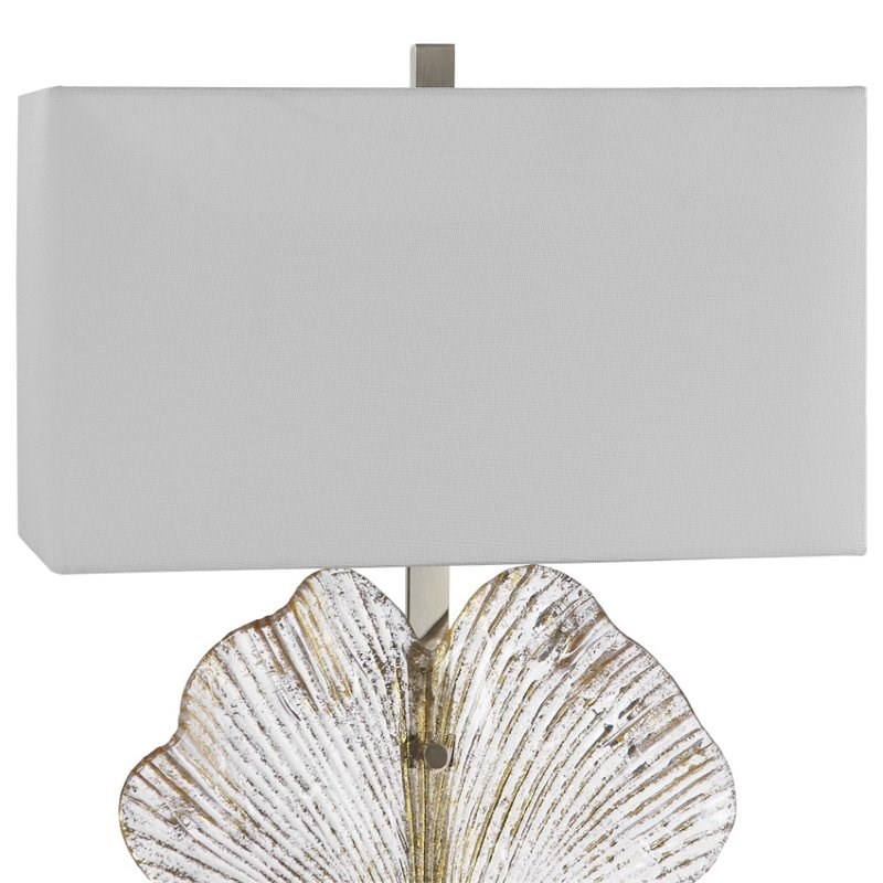 Bowery Hill Contemporary Glass Leaf Table Lamp in Brushed Nickel