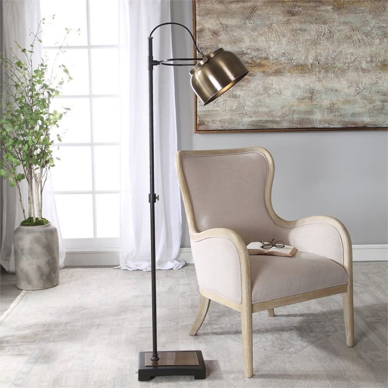 Bowery Hill Contemporary Industrial Floor Lamp in Antique Brass
