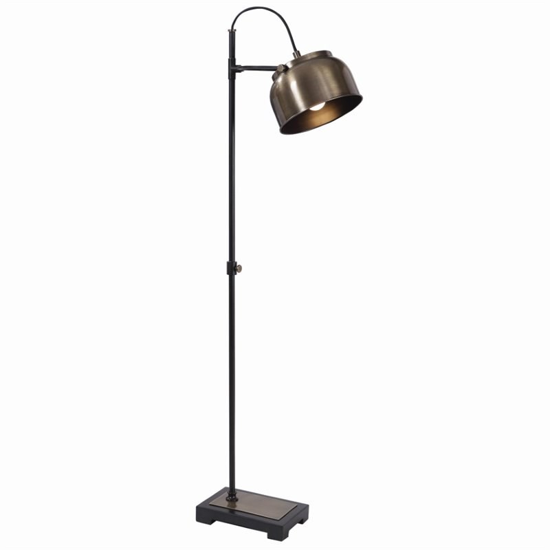 Bowery Hill Contemporary Industrial Floor Lamp in Antique Brass