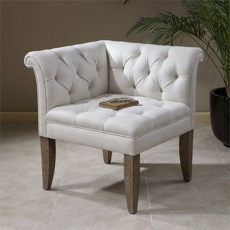 Bowery Hill Contemporary Tufting Corner Chair in Ivory