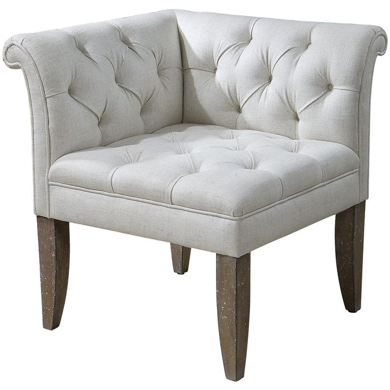 Bowery Hill Contemporary Tufting Corner Chair in Ivory