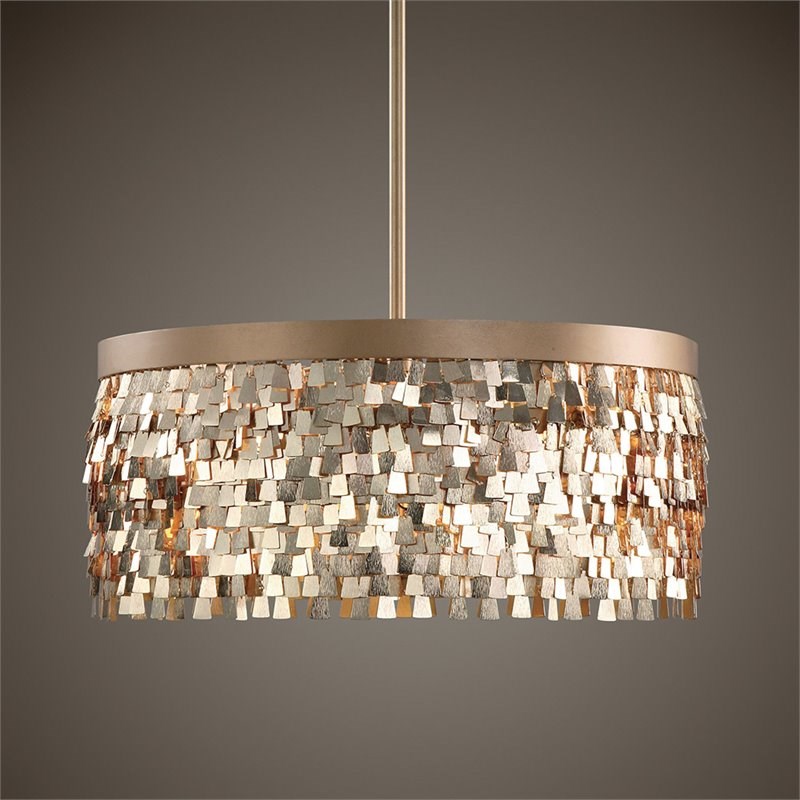Bowery Hill Contemporary Steel 3 Light Textured Gold Pendant