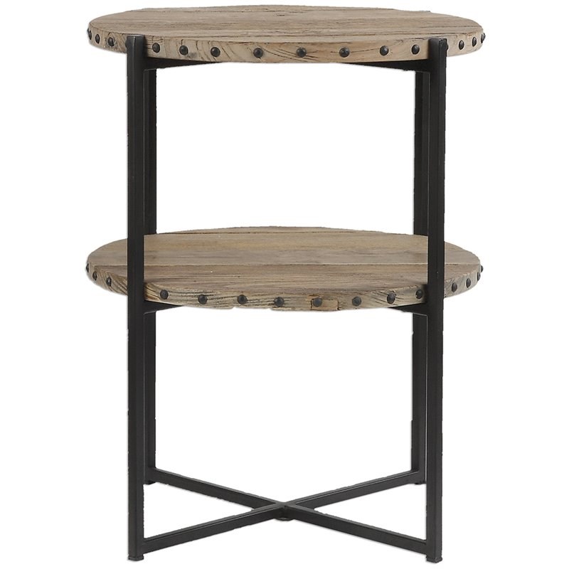 Bowery Hill Contemporary Elm Wood Round Accent Table