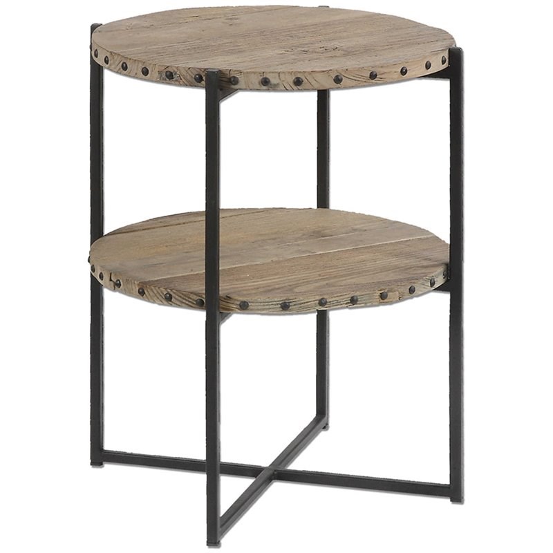 Bowery Hill Contemporary Elm Wood Round Accent Table