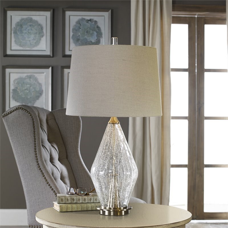 Bowery Hill Crackled Glass Lamp with Plated Brushed Brass