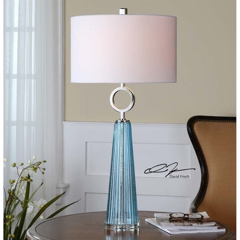 Bowery Hill Contemporary Crystal Blue Glass Table Lamp