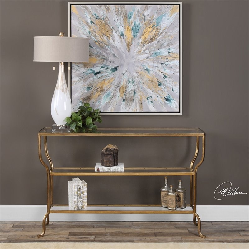 Bowery Hill Contemporary Glass Accent Console Table in Gold