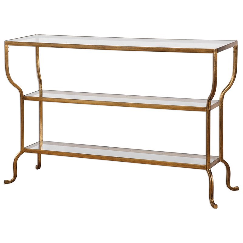 Bowery Hill Contemporary Glass Accent Console Table in Gold