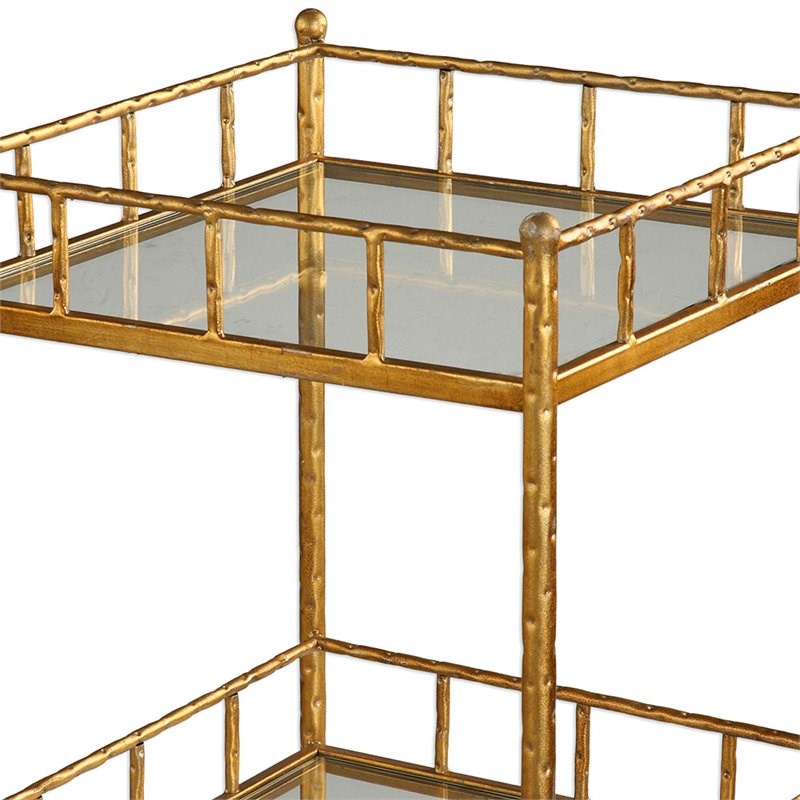Bowery Hill Contemporary 3 Shelf Glass Accent Table in Gold
