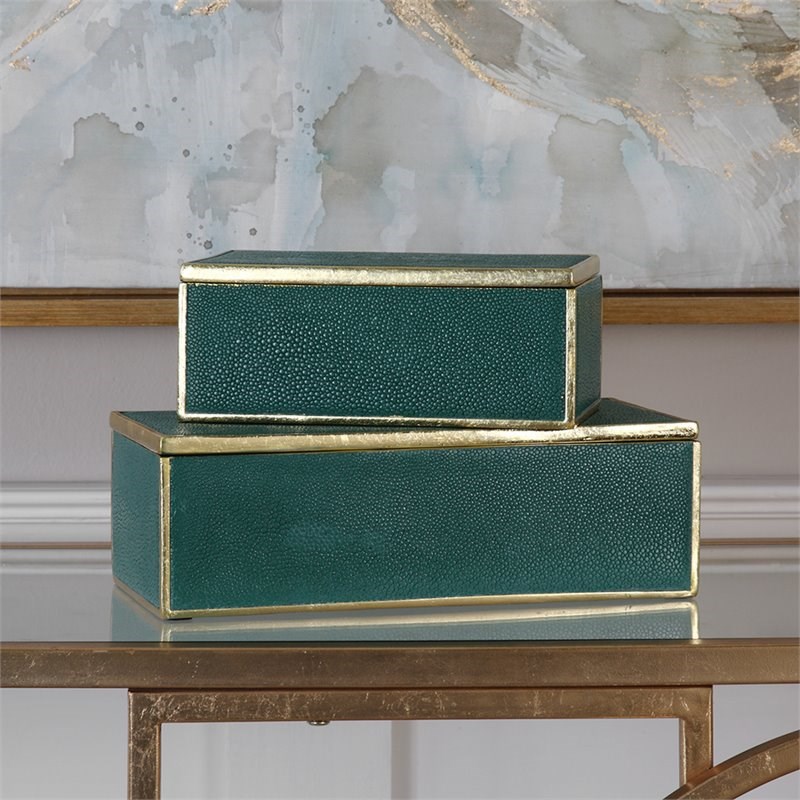 Bowery Hill Contemporary 2 Piece Box Set in Emerald Green