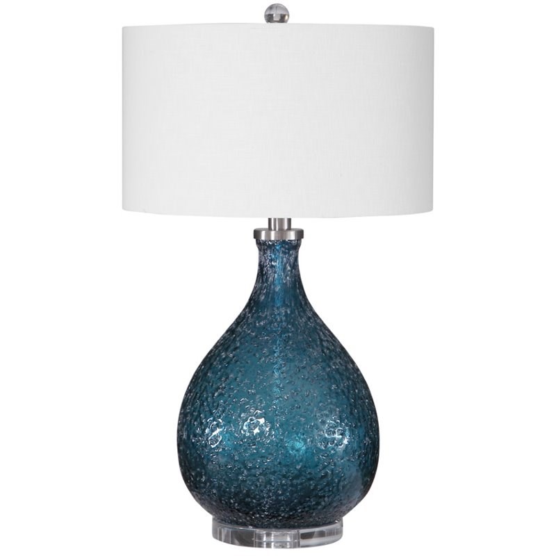 Bowery Hill Contemporary Glass Table Lamp in Cerulean Blue