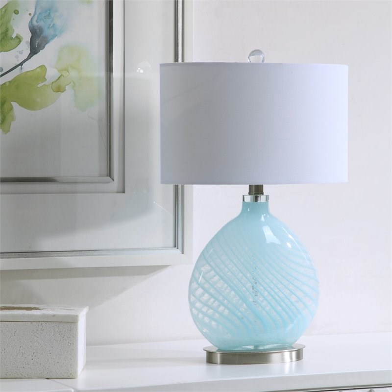 Bowery Hill Contemporary Glass Table Lamp in Light Blue