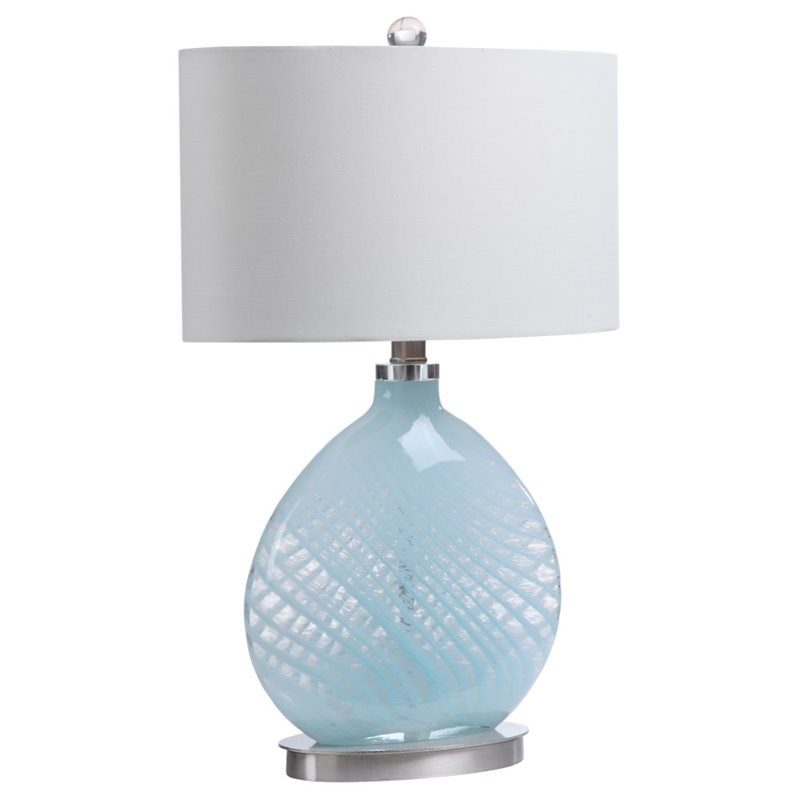 Bowery Hill Contemporary Glass Table Lamp in Light Blue