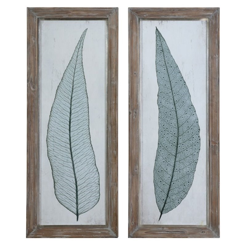 Bowery Hill Contemporary Tall Leaves 2 Piece Framed Art Set