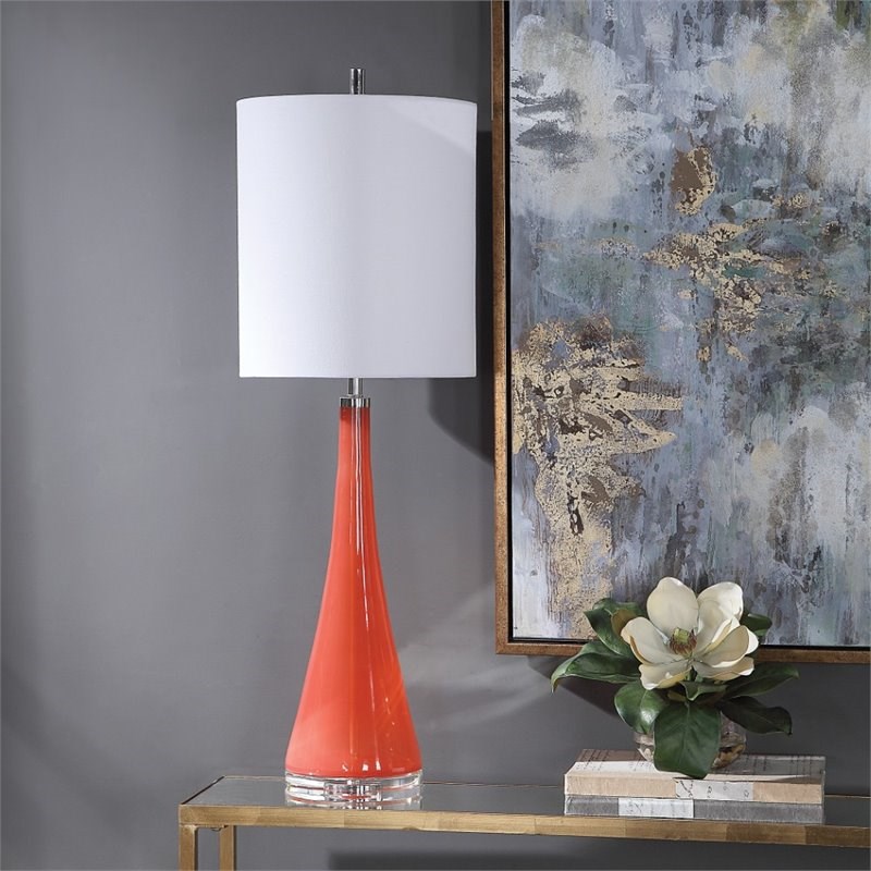 Bowery Hill Contemporary Tapered Glass Buffet Lamp in Coral