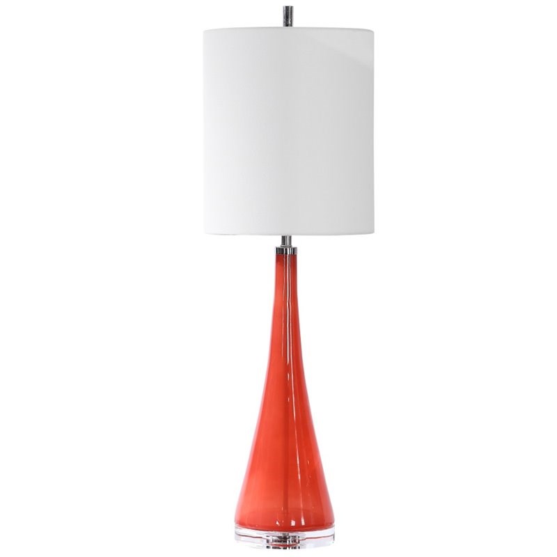 Bowery Hill Contemporary Tapered Glass Buffet Lamp in Coral