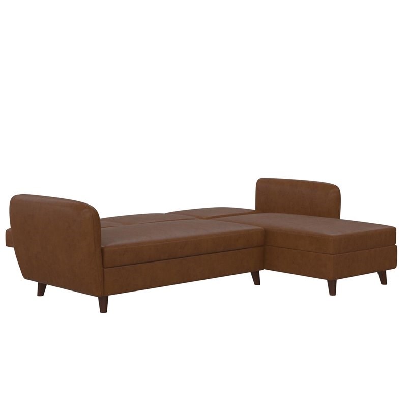 Bowery Hill Sectional Futon with Storage in Camel Faux Leather