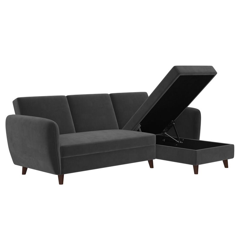 Bowery Hill Sectional Futon with Storage Convertible Sleeper in Gray Velvet