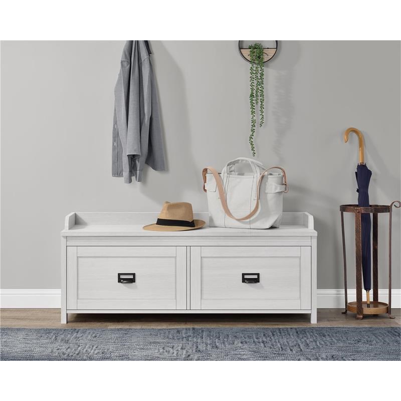 bar Brig Integration Bowery Hill Farmhouse Entryway Storage Wood Bench in Off White | Homesquare