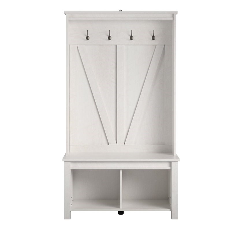 Bowery Hill Farmhouse Entryway Hall Tree Bench in Ivory Oak Homesquare