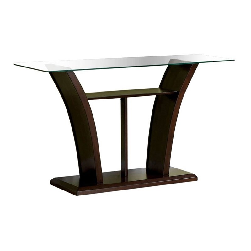 Bowery Hill Contemporary Glass Top Console Table in Dark Cherry