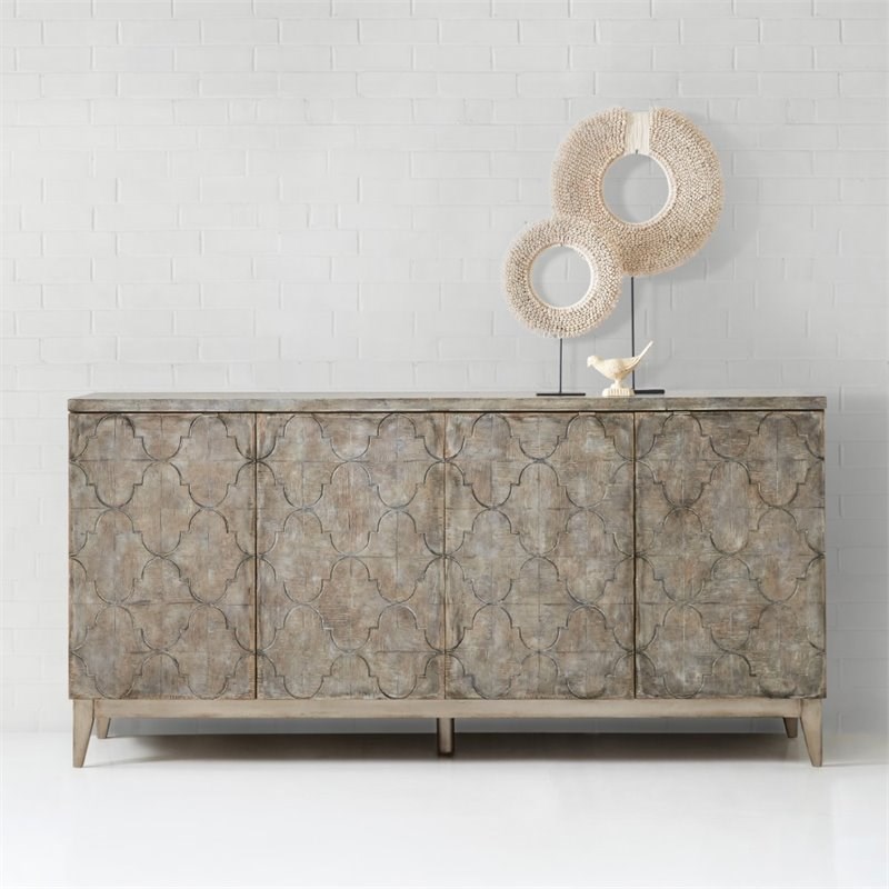 Bowery Hill Contemporary Media Credenza in Distressed Medium Wood