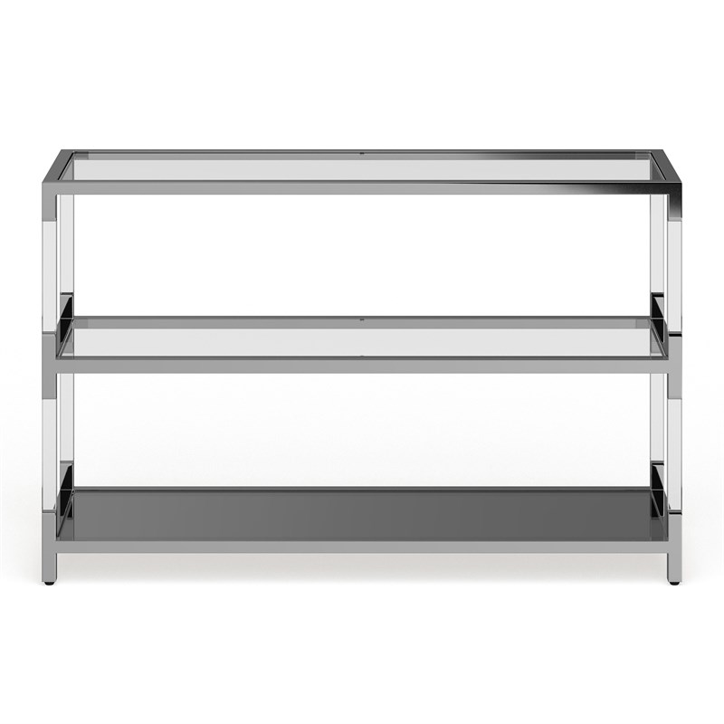 Bowery Hill Transitional Glass 1-Shelf Sofa Table in Chrome