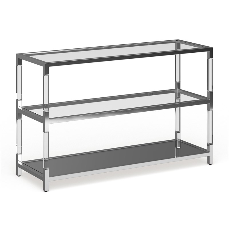 Bowery Hill Transitional Glass 1-Shelf Sofa Table in Chrome