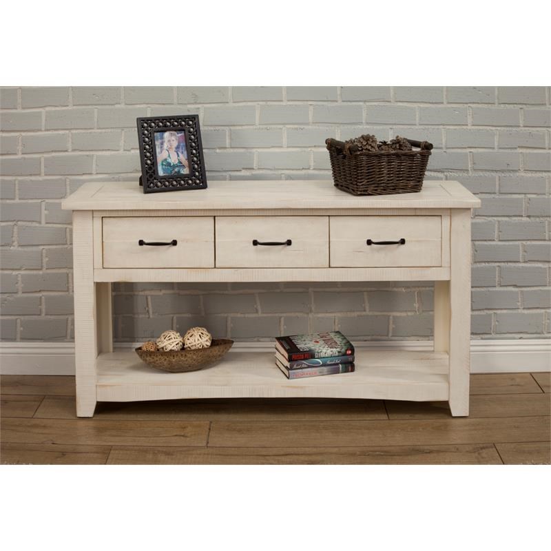 Bowery Hill Contemporary Rustic Collection Sofa Console Wood Table Antique White