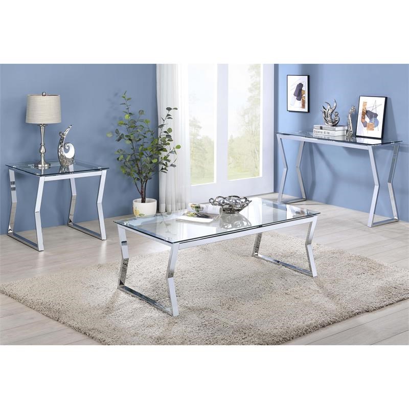 Bowery Hill Contemporary Clear Glass Top Console Table in Chrome