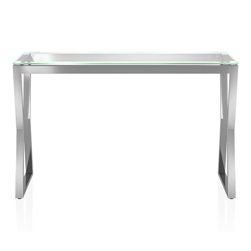 Bowery Hill Contemporary Clear Glass Top Console Table in Chrome