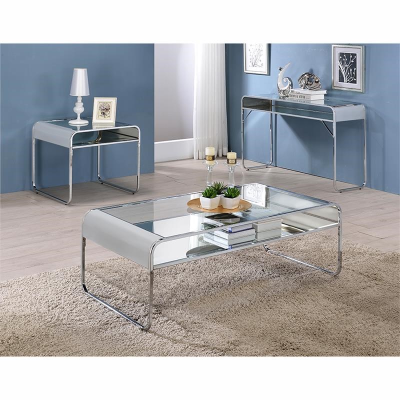 Bowery Hill Modern Contemporary Glass Top Console Table in Chrome