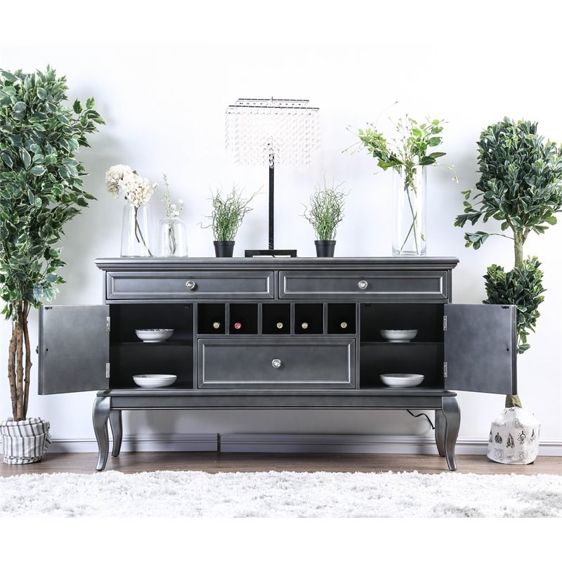 Bowery Hill Transitional Wood Wine Rack Sideboard in Gray