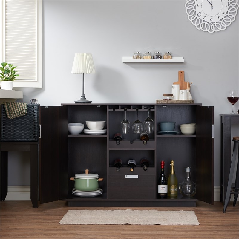 Bowery Hill Contemporary Wood Wine Rack Buffet in Espresso