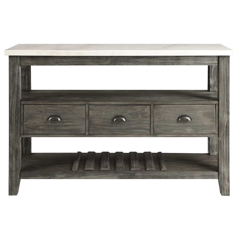 Bowery Hill Marble Top Wine Rack Server in White and Gray Oak