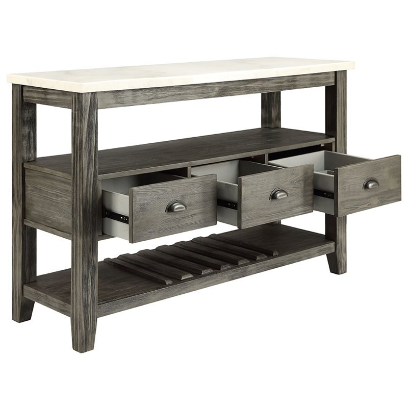 Bowery Hill Marble Top Wine Rack Server in White and Gray Oak
