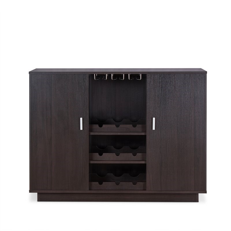Bowery Hill Mid-Century Server with Wine Bottle Rack in Espresso