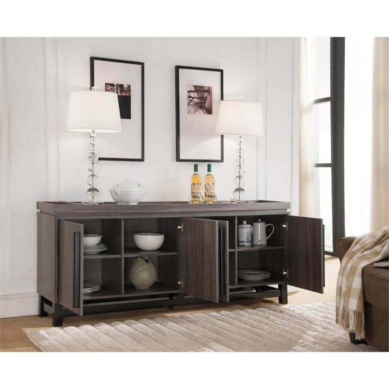 Bowery Hill Contemporary Wood Tray-Top Buffet in Distressed Gray