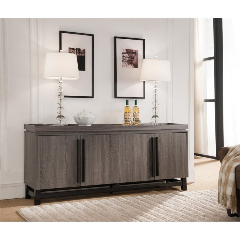 Bowery Hill Contemporary Wood Tray-Top Buffet in Distressed Gray