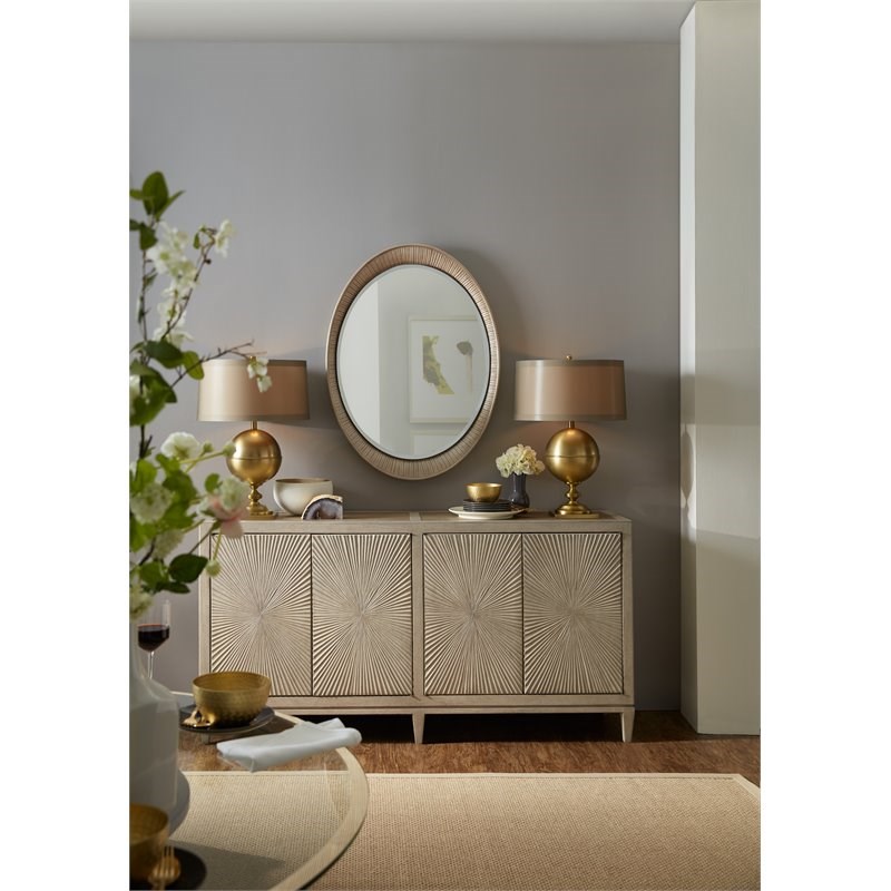 Bowery Hill Mid-Century 2 Drawer Wood Buffet in Gray Beige Finish