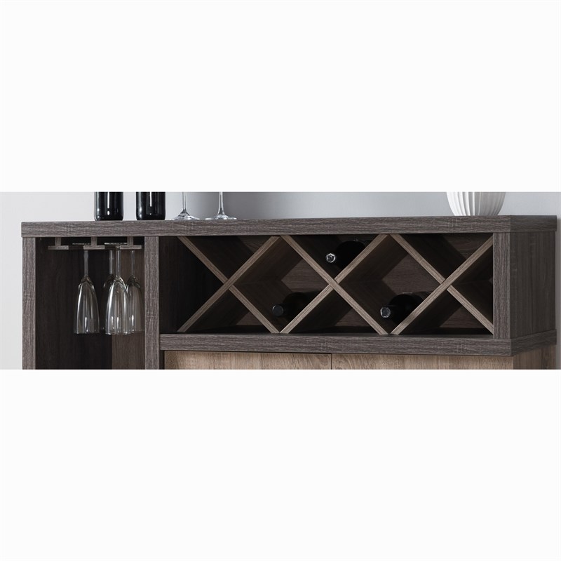 Bowery Hill Transitional Wood Wine Rack Buffet in Distressed Gray