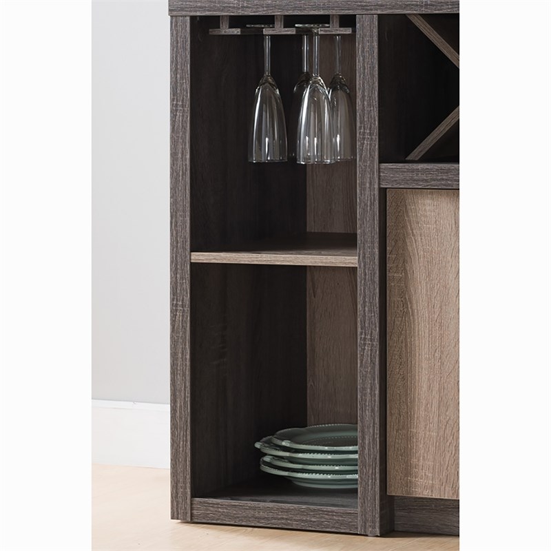 Bowery Hill Transitional Wood Wine Rack Buffet in Distressed Gray
